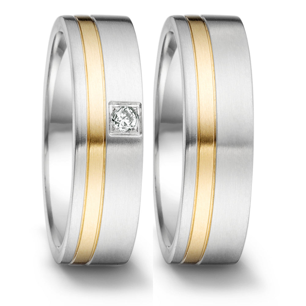 Partnerringe Rustfrit stål, 750/18K guld Diamant 0.04 ct, tw-si