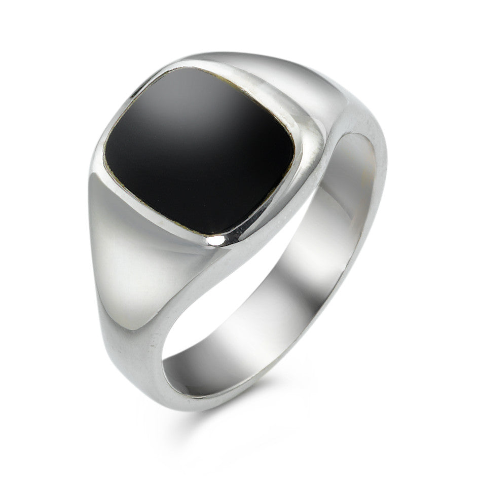 Fingerring Sølv Onyx rhodineret