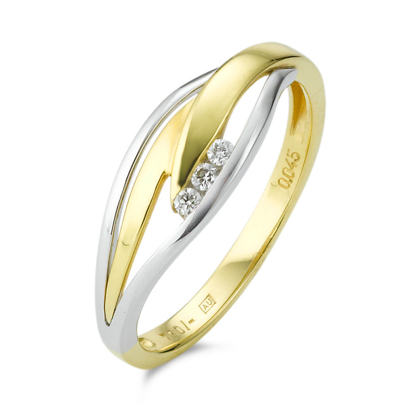 Fingerring 750/18K guld, 750/18K hvidguld Diamant 0.045 ct, 3 Sten , w-si