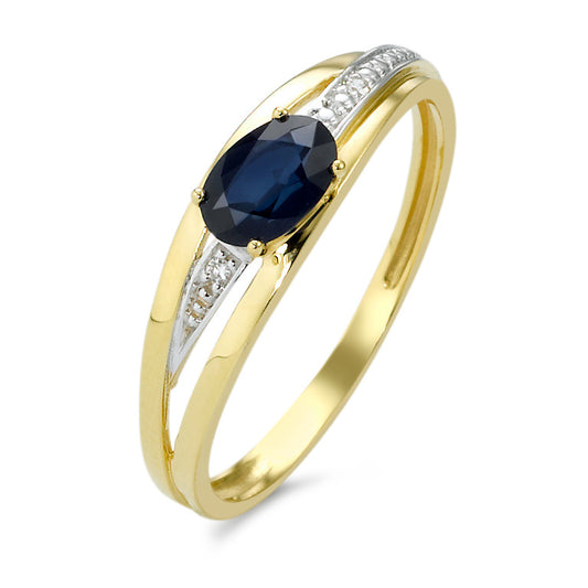 Fingerring 750/18K guld Safir blå , [oval], Diamant hvid , 0.01 ct