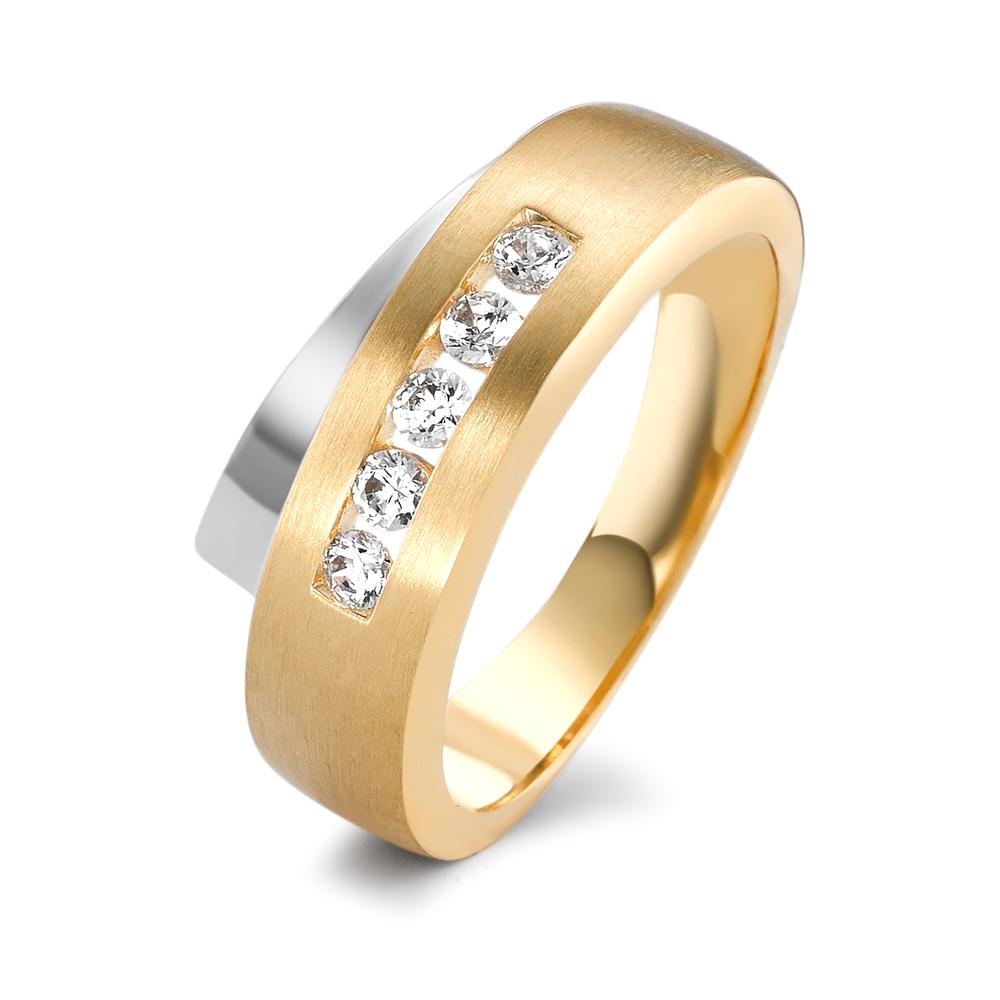 Ringe 750/18K guld Zirconia hvid , 5 Sten tofarvet