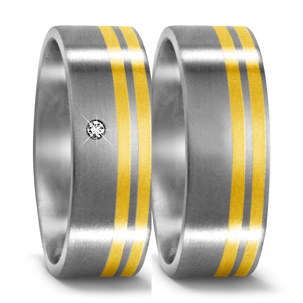 Partnerringe Titanium, 750/18K guld Diamant 0.01 ct, w-si