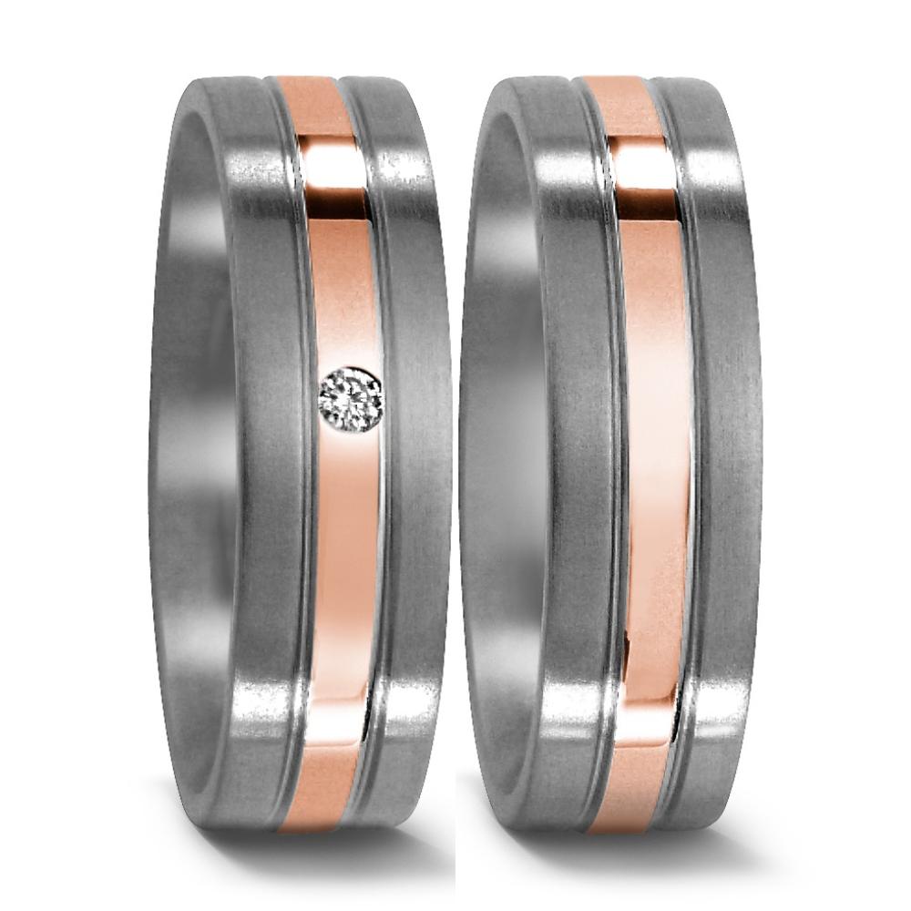 Partnerringe Titanium, 750/18K rødguld Diamant 0.02 ct, w-si