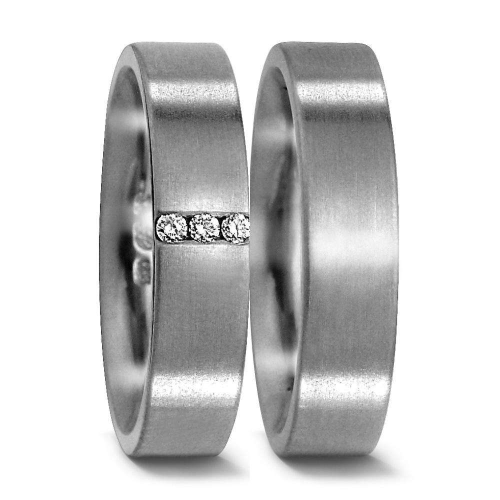 Partnerringe Titanium Diamant 0.03 ct, 3 Sten , w-si