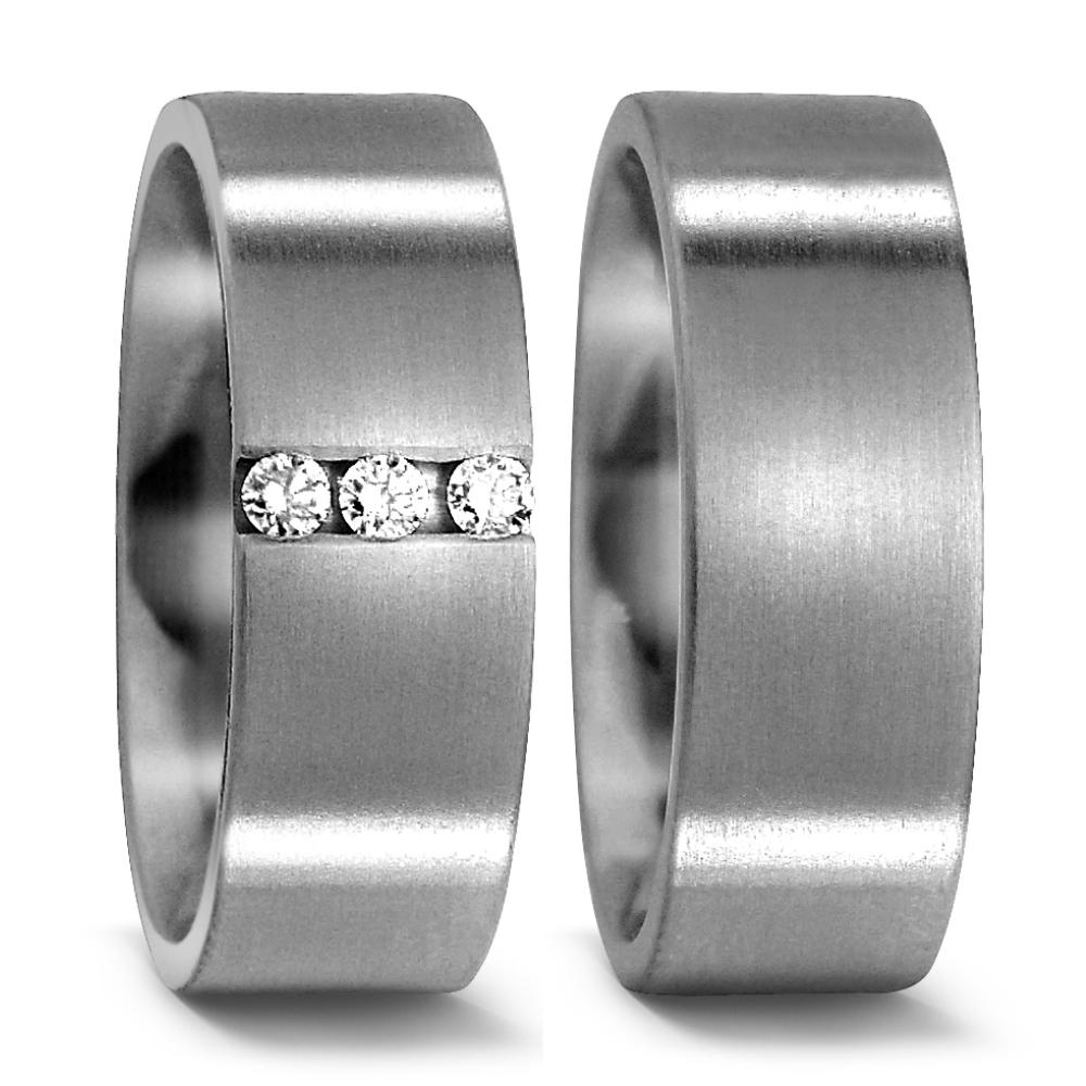 Partnerringe Titanium Diamant 0.09 ct, 3 Sten , w-si