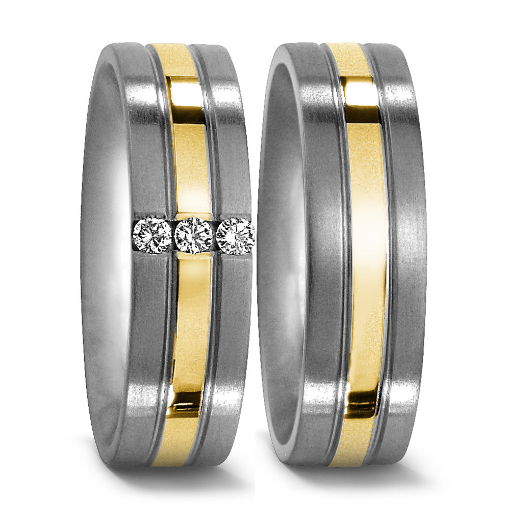 Partnerringe Titanium, 750/18K guld Diamant 0.06 ct, 3 Sten , w-si