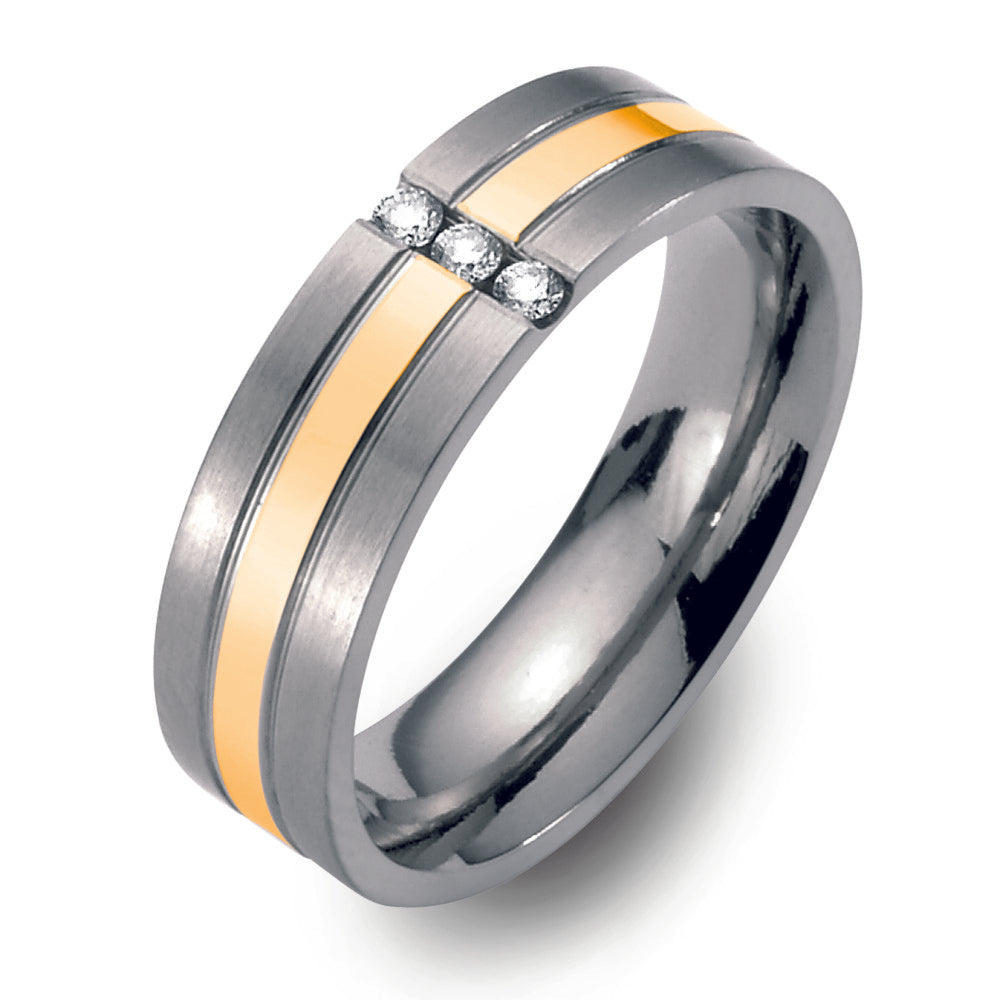 Partnerringe Titanium, 750/18K guld Diamant 0.06 ct, 3 Sten , w-si