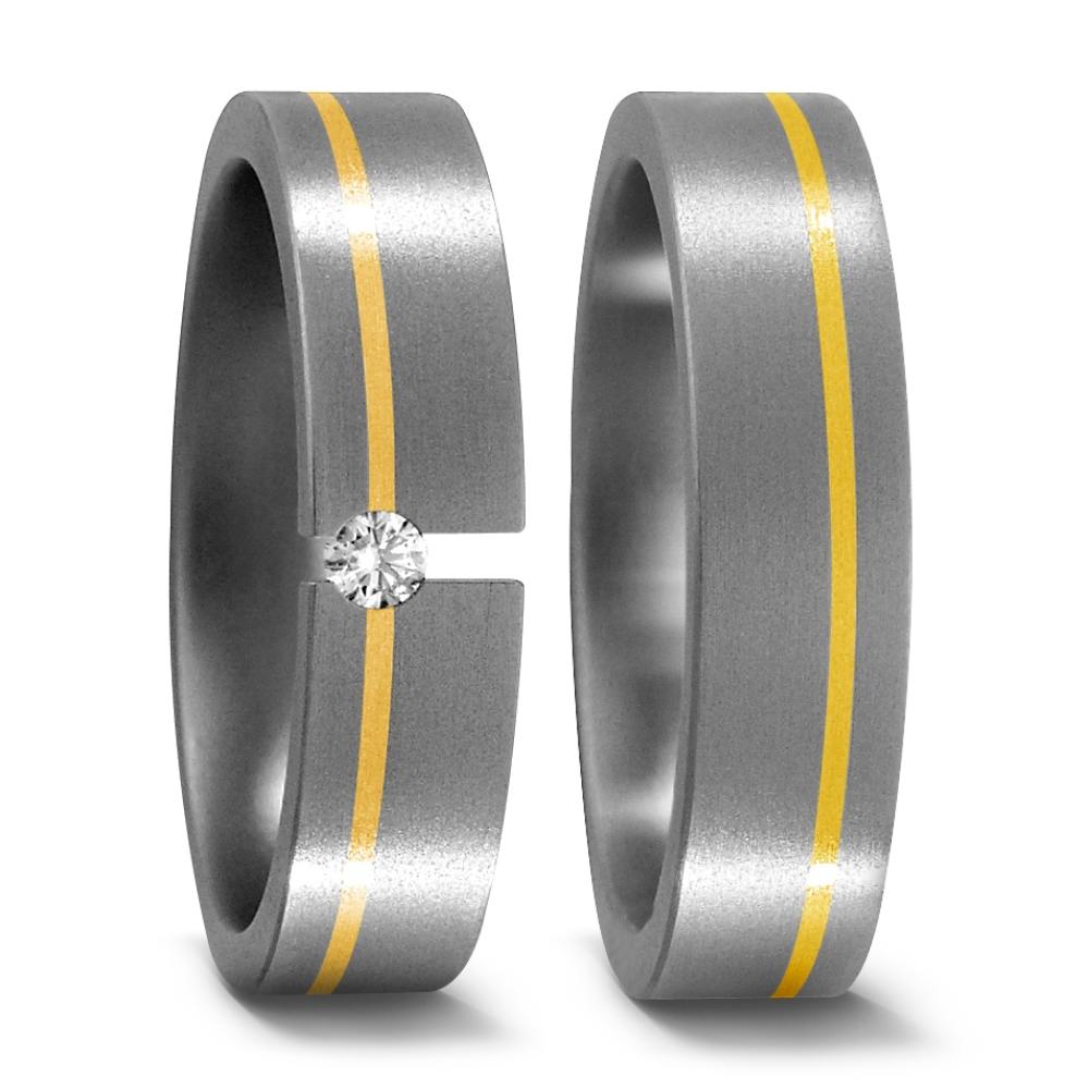 Partnerringe Titanium, 750/18K guld Diamant 0.05 ct, w-si