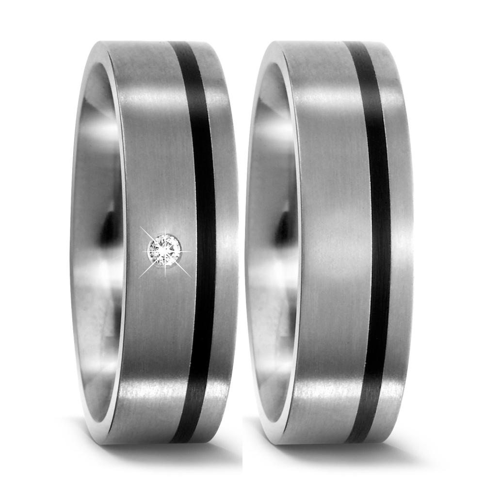 Partnerringe Titanium, PVC Diamant 0.02 ct, w-si