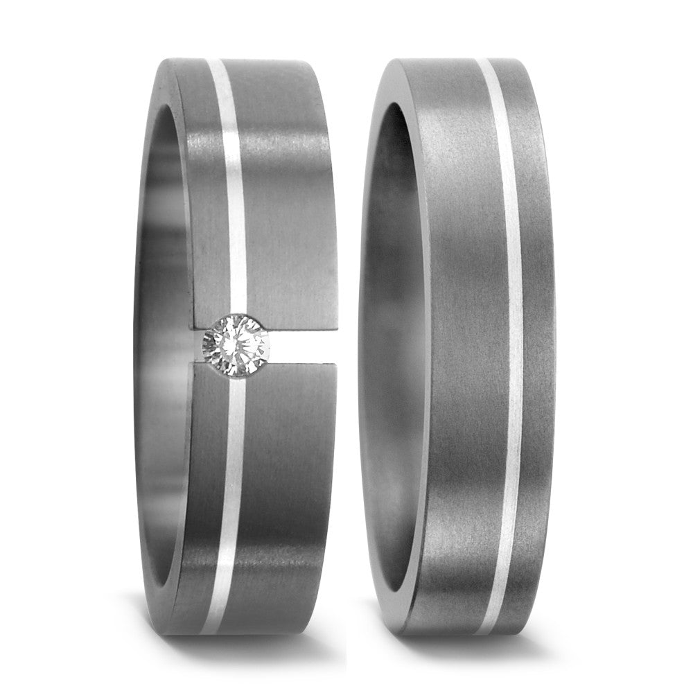 Partnerringe Titanium, Sølv Diamant 0.05 ct, w-si