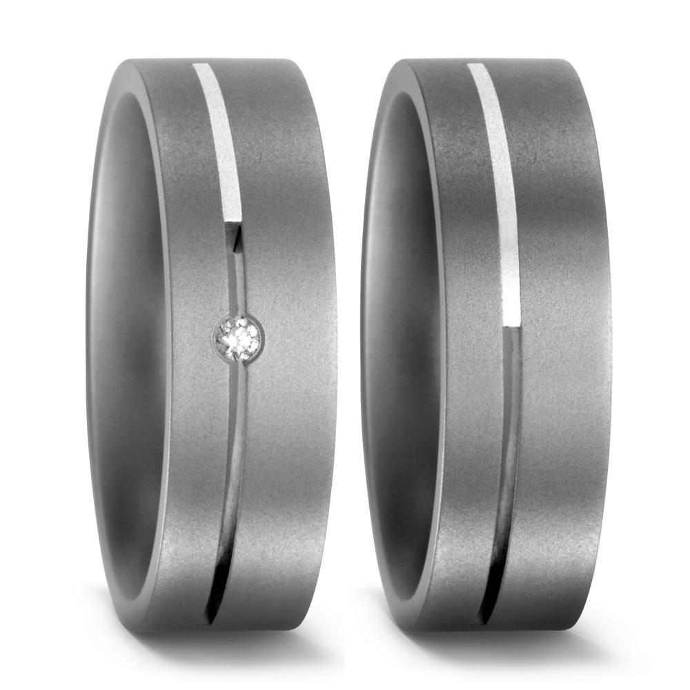 Partnerringe Titanium, Sølv Diamant 0.02 ct, w-si