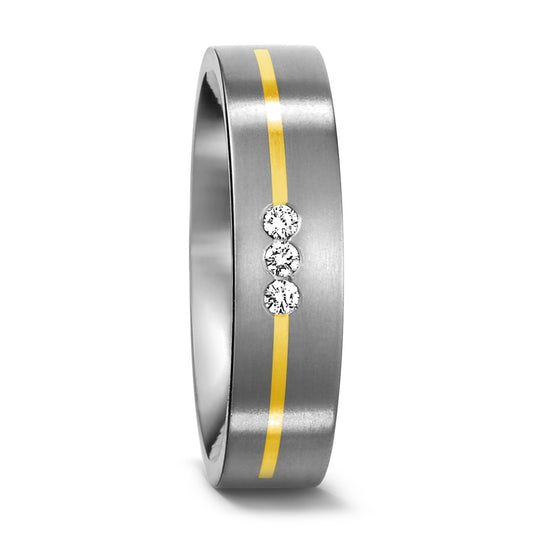 Fingerring Titanium, 750/18K guld Diamant 0.06 ct, 3 Sten , w-si