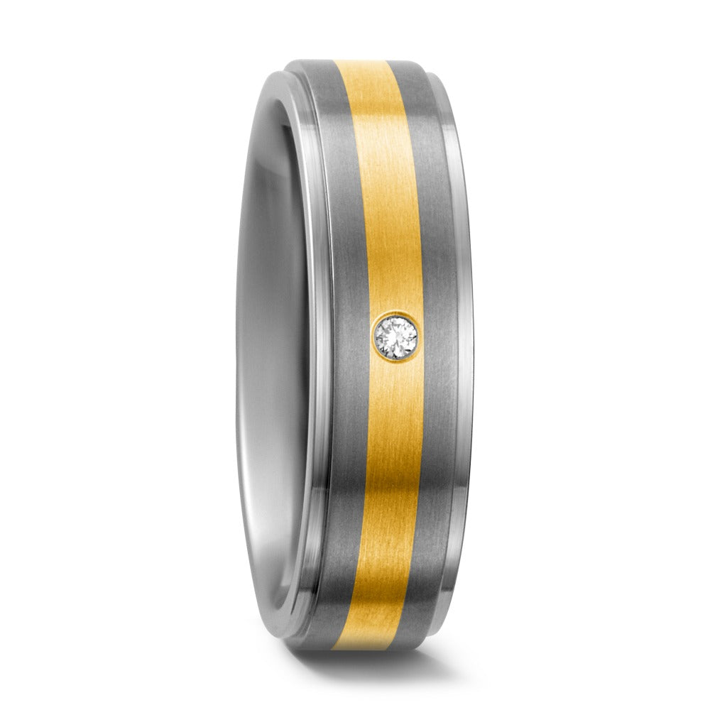 Fingerring Titanium, 750/18K guld Diamant 0.02 ct, w-si