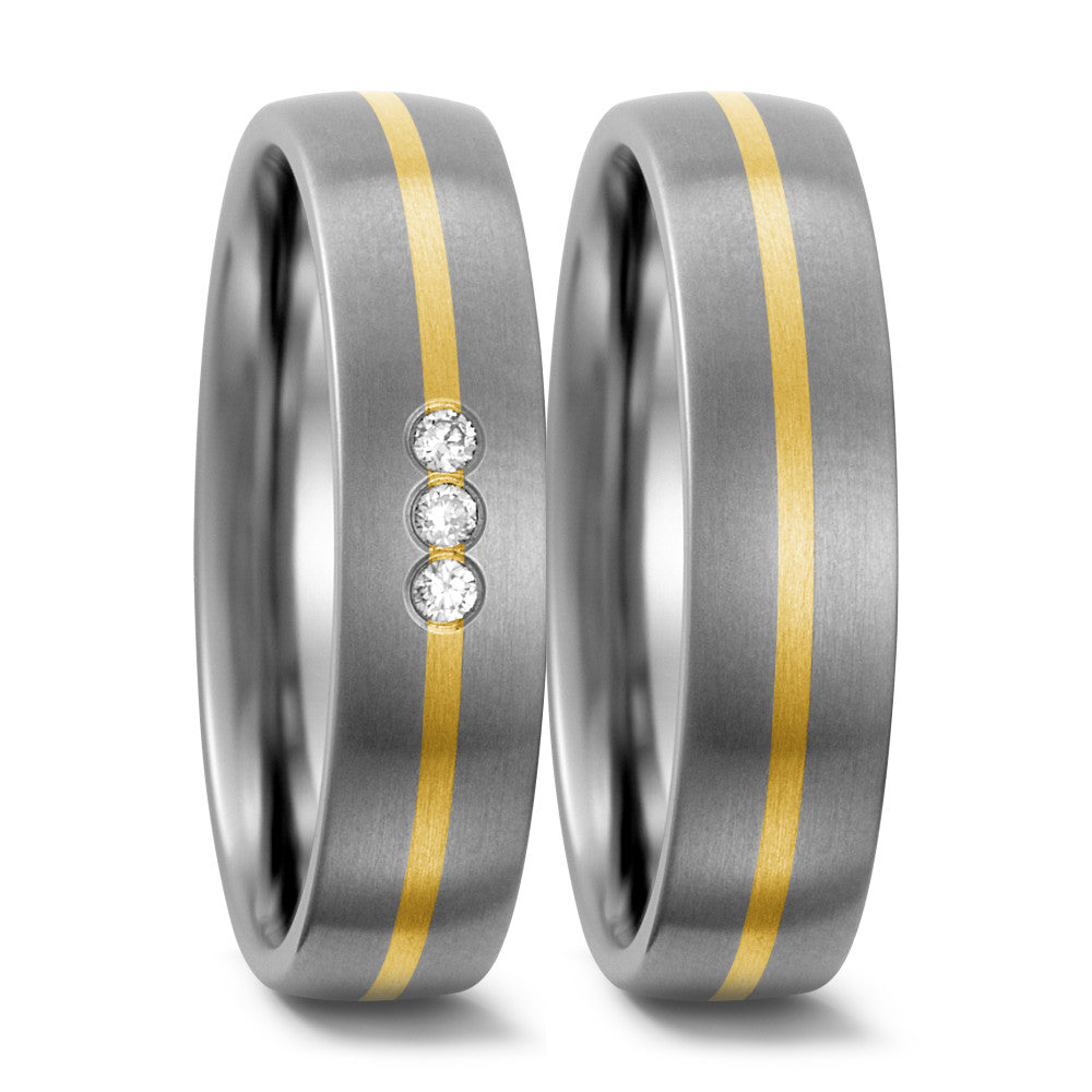 Partnerringe Titanium, 750/18K guld Diamant 0.06 ct, w-si