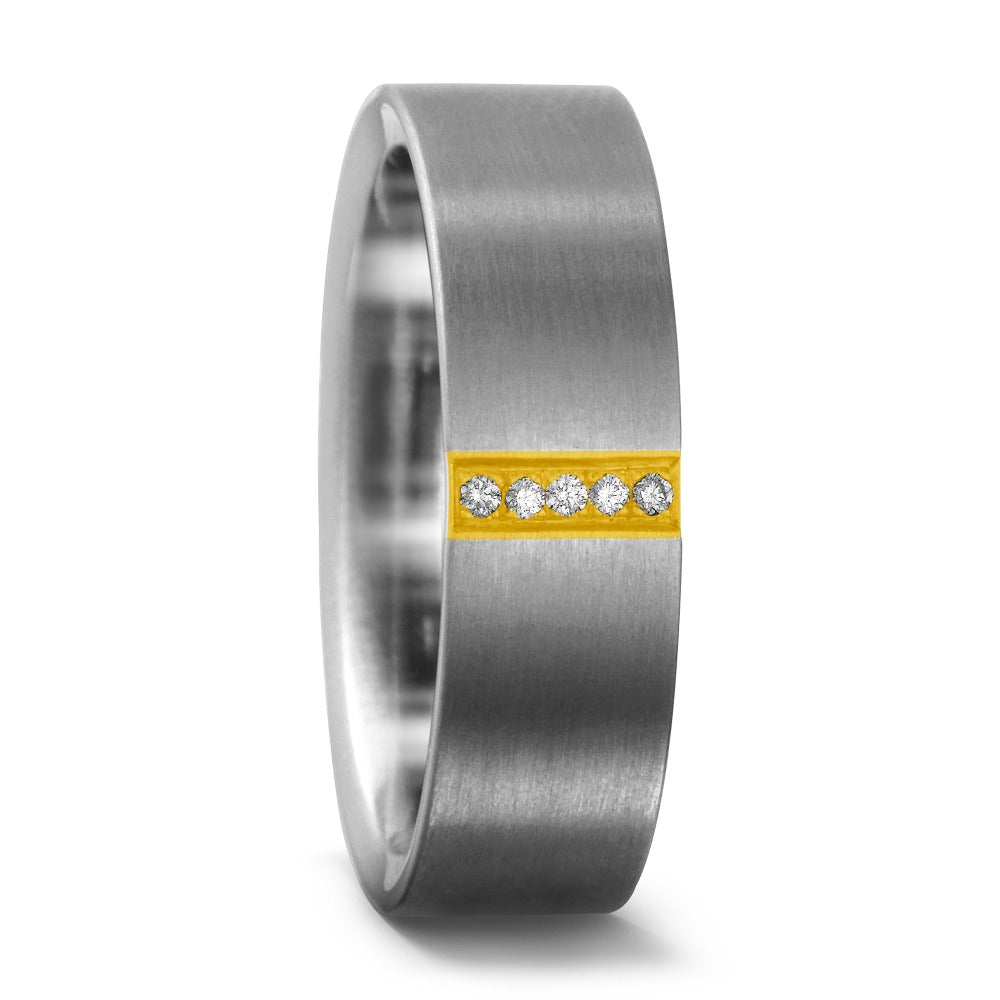 Fingerring Titanium, 750/18K guld Diamant 0.025 ct, 5 Sten , w-si