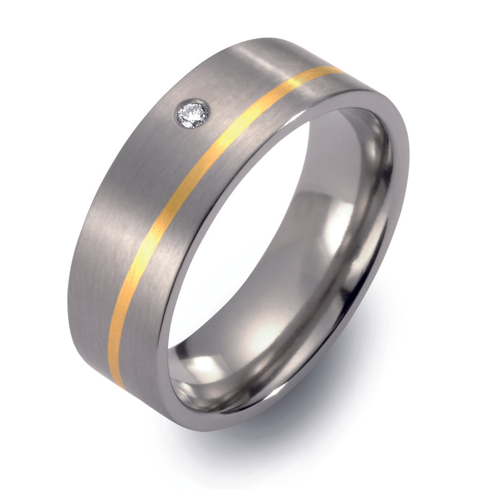 Fingerring Titanium, 750/18K guld Diamant 0.02 ct, w-si