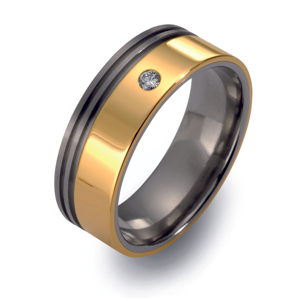 Fingerring Titanium, 750/18K guld Diamant 0.03 ct, w-si