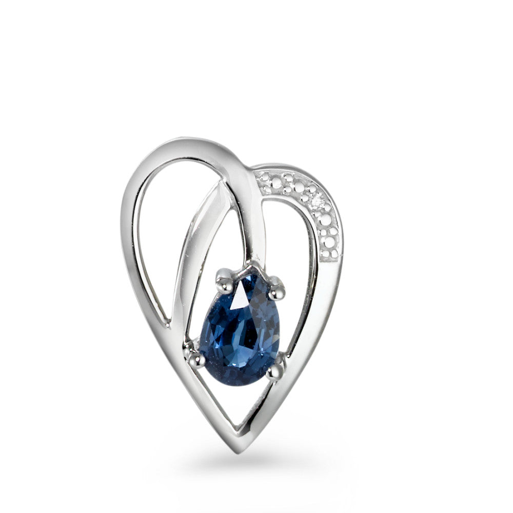 Vedhæng 375/9K hvidguld Safir blå , [Tropfen], Diamant hvid , 0.005 ct, w-si Hjerte