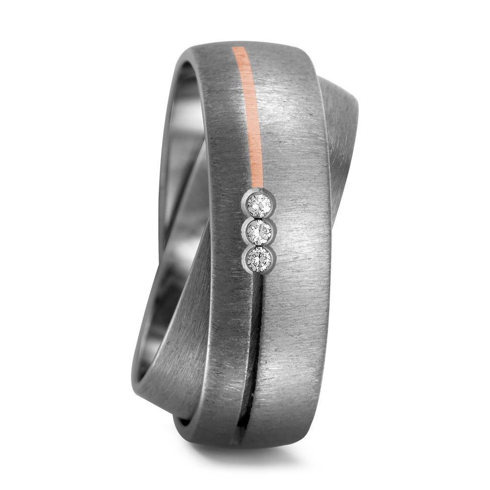 Partnerringe Titanium, 750/18K rødguld Diamant 0.03 ct, 3 Sten , w-si