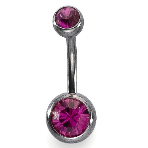 Mavepiercing Titanium Krystal rød , 2 Sten