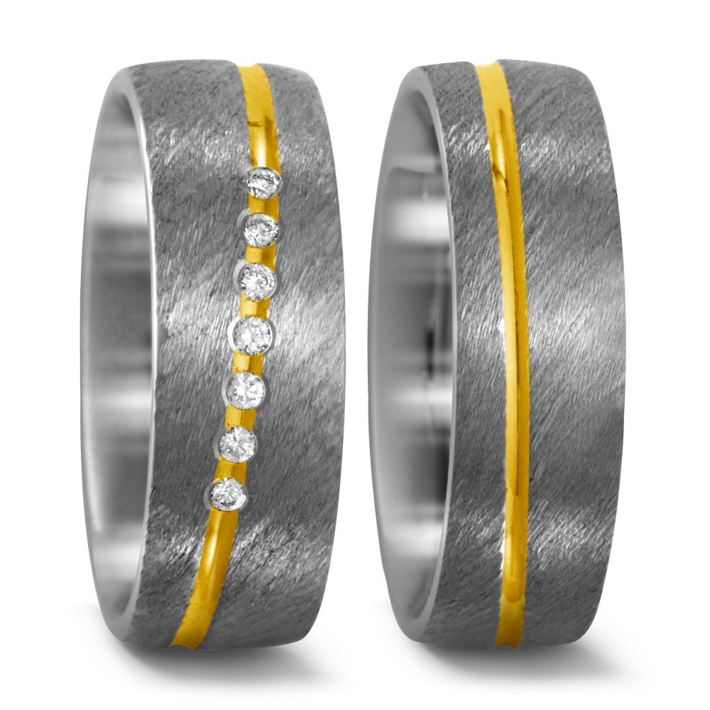 Partnerringe Titanium, 750/18K guld Diamant 0.07 ct, 7 Sten , w-si