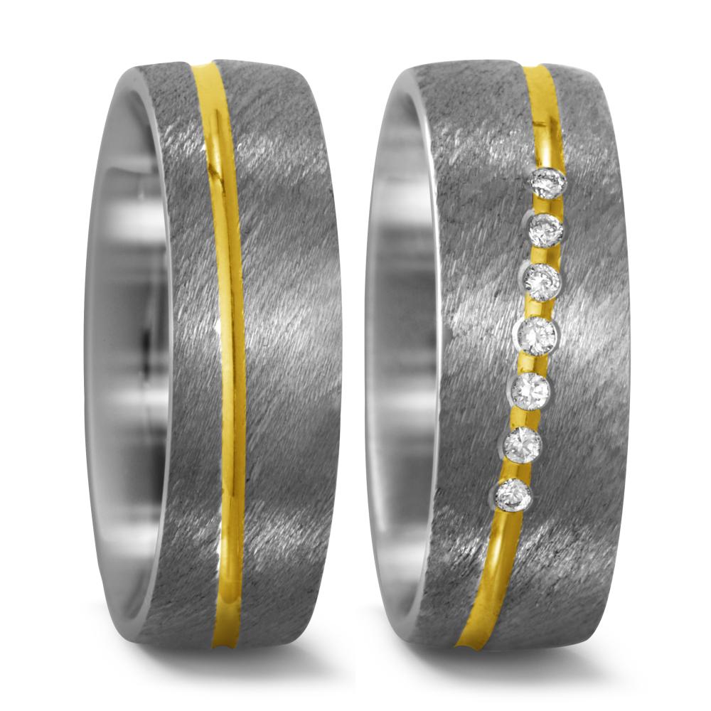 Partnerringe Titanium, 750/18K guld Diamant 0.07 ct, 7 Sten , w-si