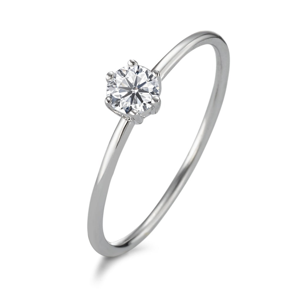 Solitaire ring Sølv Zirconia hvid , [rund], 4 mm rhodineret