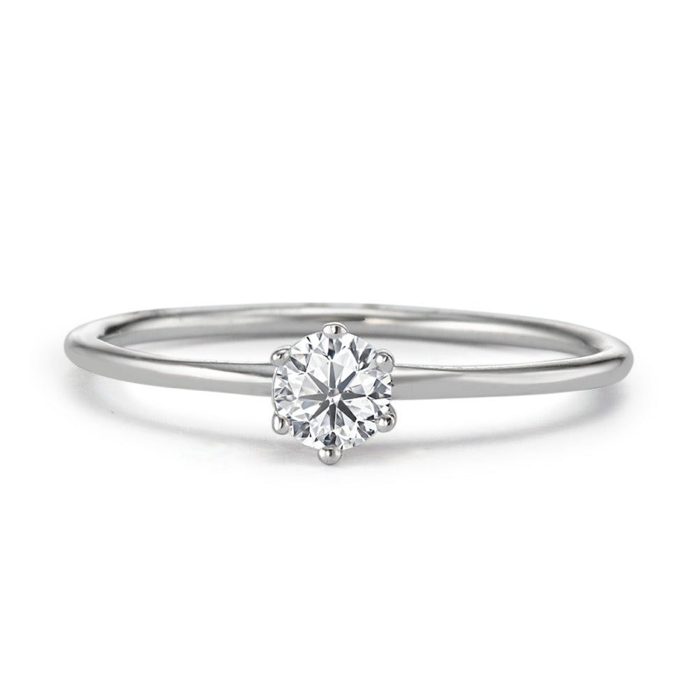 Solitaire ring Sølv Zirconia hvid , [rund], 4 mm rhodineret