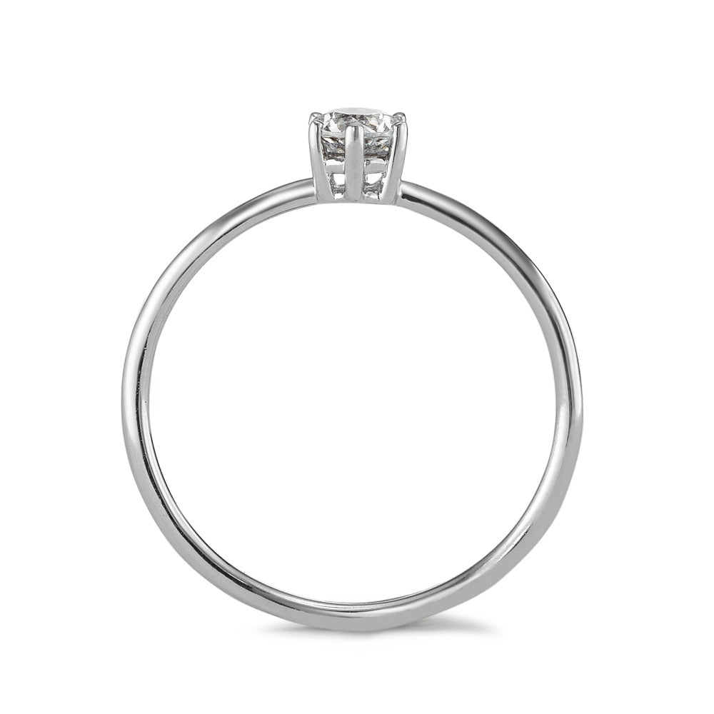 Solitaire ring Sølv Zirconia hvid , [rund], 4 mm rhodineret