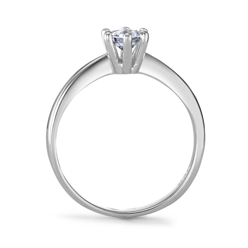 Solitaire ring Sølv Zirconia hvid , [rund], 6 mm rhodineret