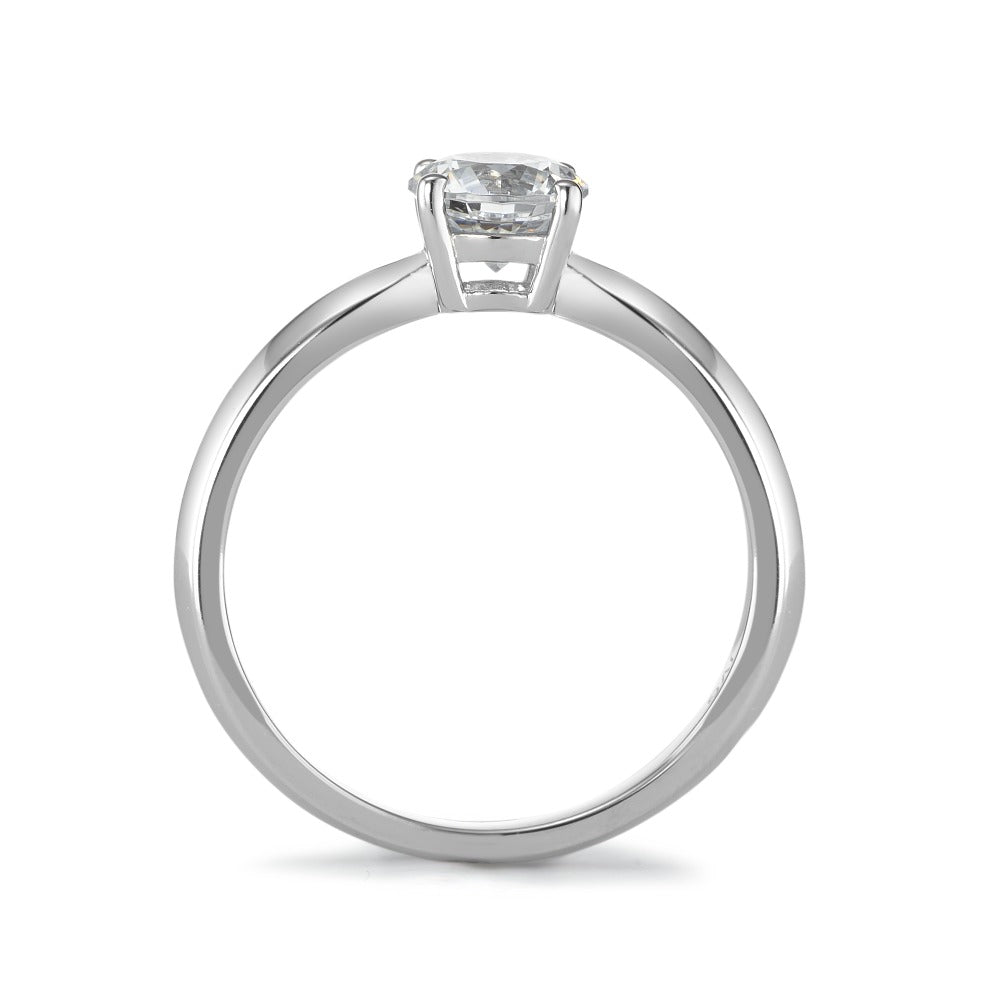 Solitaire ring Sølv Zirconia hvid , [rund], 6 mm rhodineret