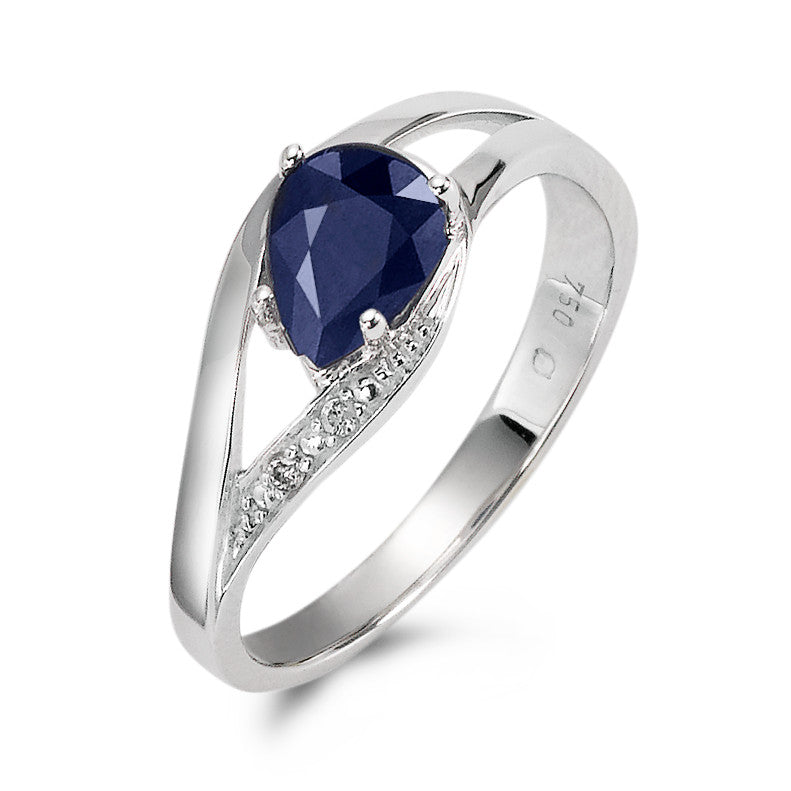 Ringe 750/18K hvidguld Safir blå , [Tropfen], Diamant hvid , 0.01 ct, w-pi1