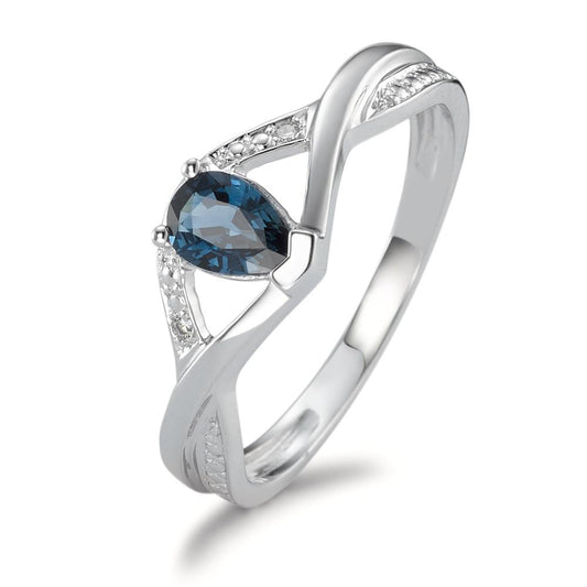 Ringe 750/18K hvidguld Safir blå , [Tropfen], Diamant 0.01 ct, 2 Sten