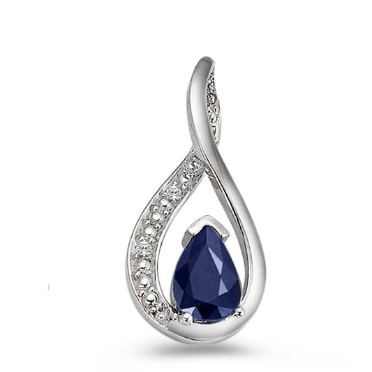 Vedhæng 750/18K hvidguld Safir blå , [Tropfen], Diamant 0.01 ct, 2 Sten