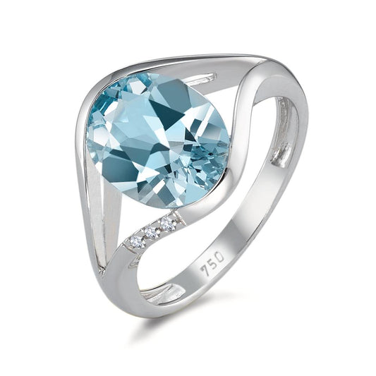 Fingerring 750/18K hvidguld Topas blå, Diamant 0.015 ct, 3 Sten , [Brillant], w-si