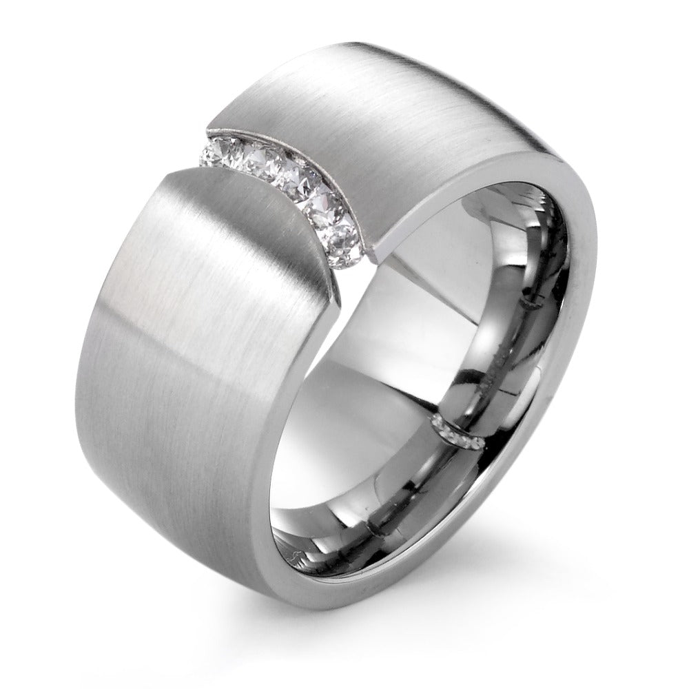 Fingerring Rustfrit stål Zirconia hvid , 5 Sten