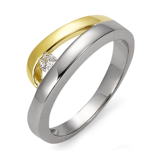 Fingerring 750/18K hvidguld, 750/18K guld Diamant 0.08 ct, w-si