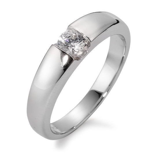 Solitaire ring Sølv Zirconia [rund], 4 mm rhodineret