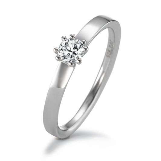 Solitaire ring Sølv Zirconia [rund], 4 mm rhodineret