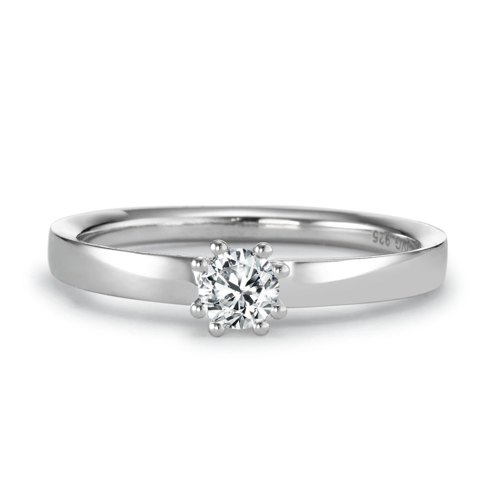 Solitaire ring Sølv Zirconia [rund], 4 mm rhodineret