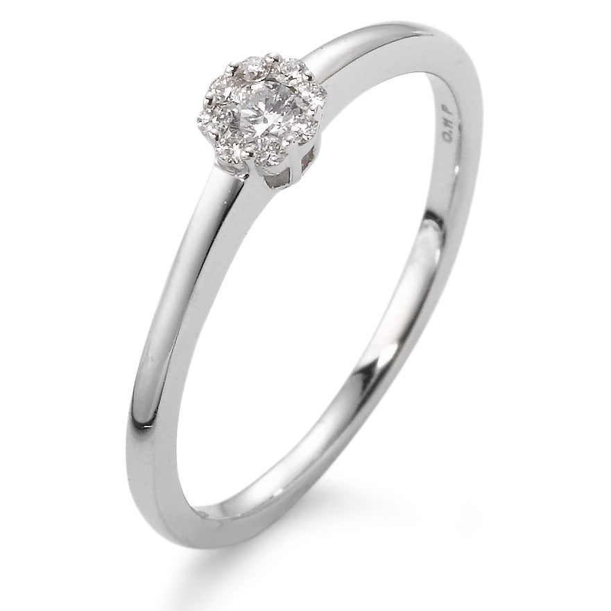 Fingerring 750/18K hvidguld Diamant hvid , 0.10 ct, 9 Sten , w-si