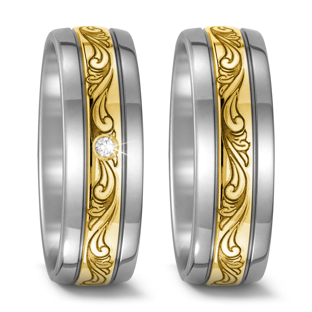 Partnerringe Titanium, 750/18K guld Diamant 0.03 ct, w-si