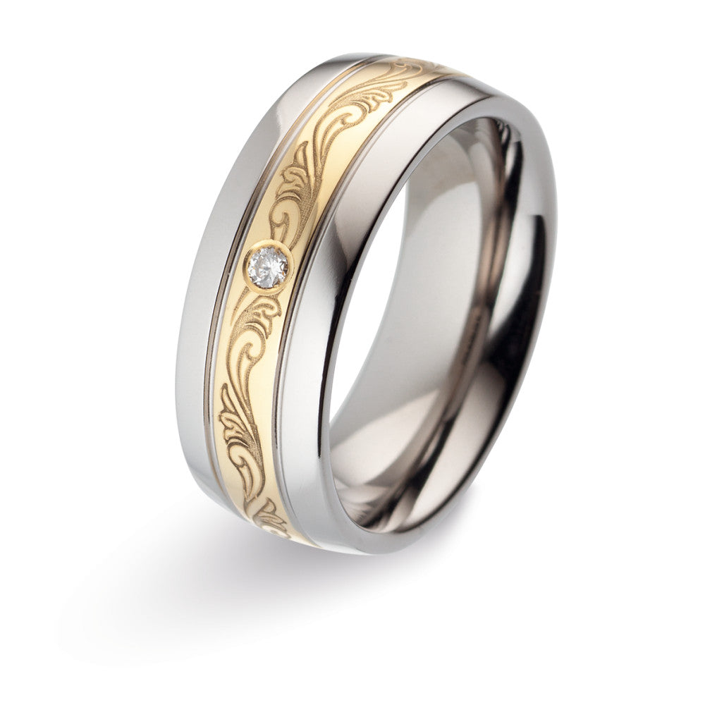 Partnerringe Titanium, 750/18K guld Diamant 0.03 ct, w-si