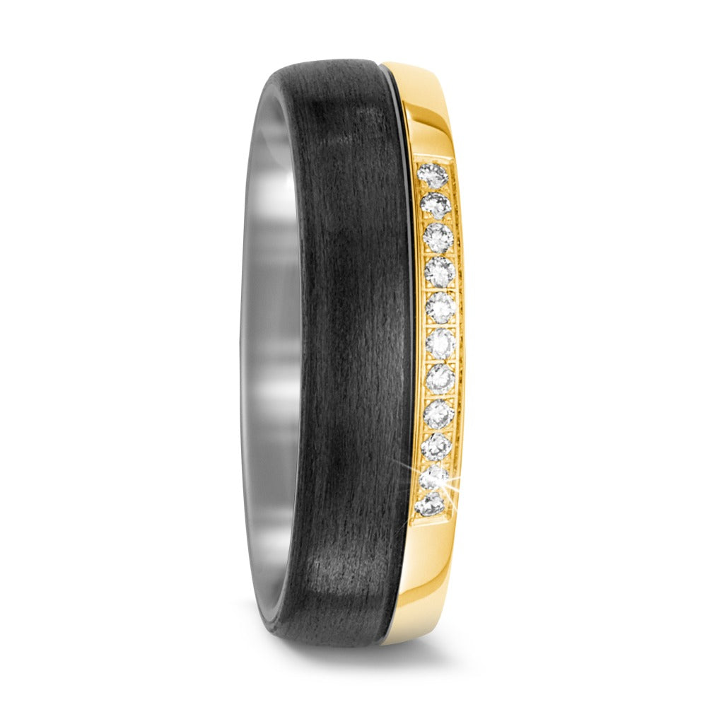 Partnerringe Titanium, Kulstof, 750/18K guld Diamant 0.11 ct, 11 Sten , w-si