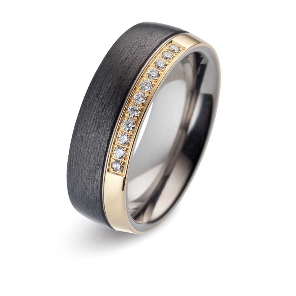 Partnerringe Titanium, Kulstof, 750/18K guld Diamant 0.11 ct, 11 Sten , w-si