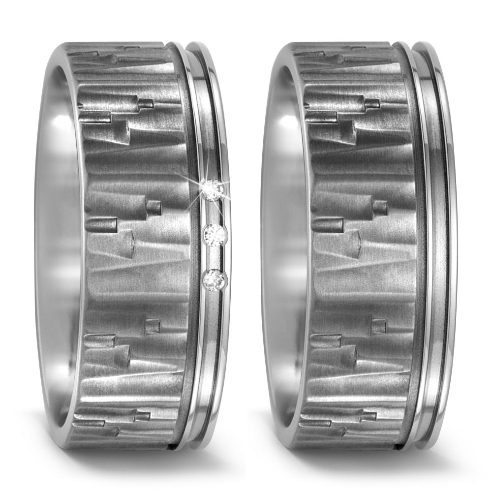 Partnerringe Titanium Diamant 0.03 ct, 3 Sten , w-si