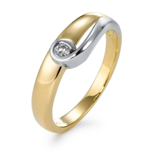 Fingerring 750/18K guld, 750/18K hvidguld Diamant 0.05 ct, w-si