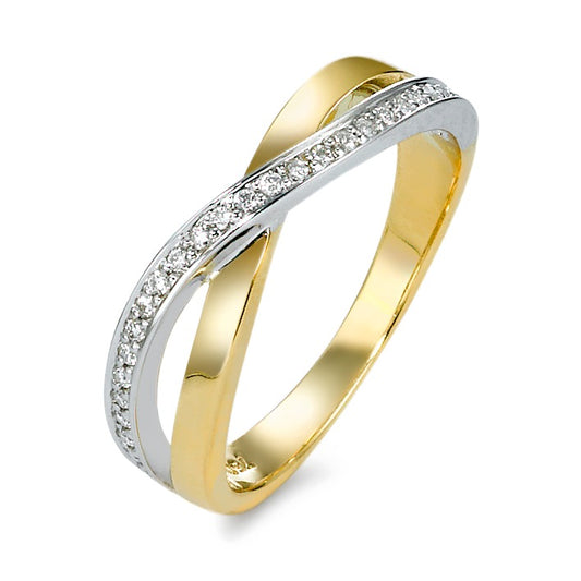 Fingerring 750/18K guld, 750/18K hvidguld Diamant 0.13 ct, 27 Sten , w-si