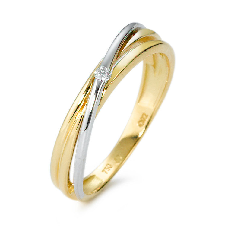 Fingerring 750/18K guld, 750/18K hvidguld Diamant hvid , 0.02 ct, [Brillant], w-si