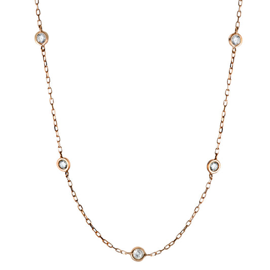 Collier 750/18K rødguld Zirconia 5 Sten 42 cm